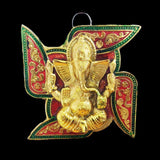 Divya Mantra Decorative Meenakari Sri Swastika Ganesha Metallic Vastu Craft Decor Talisman Gift Ornament /Good Luck Charm Protection from Negativity Interior/Home/Office/Door/ Wall Hanging Showpiece - Divya Mantra