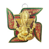 Divya Mantra Decorative Meenakari Sri Swastika Ganesha Metallic Vastu Craft Decor Talisman Gift Ornament /Good Luck Charm Protection from Negativity Interior/Home/Office/Door/ Wall Hanging Showpiece - Divya Mantra
