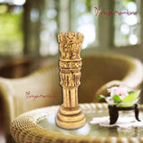 Divya Mantra Sri Ashoka Pillar 4 Indian Lion Faces Brass Idol Sculpture Statue Showpiece Home Office Table Decor Gift Collection Item / Product - Divya Mantra
