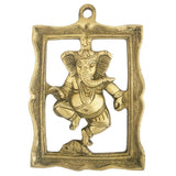 Divya Mantra Hindu God Sri Dancing Ganesha Brass Door / Wall Hanging Showpiece - Puja Room, Meditation, Prayer, Office, Business, Temple, Home Decor Gift Collection Item / Product -Money, Good Luck - Divya Mantra