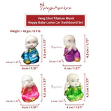 Divya Mantra Feng Shui Playful Tibetan Monk Happy Baby Lama Car Dashboard Interior Decoration Accessories Showpiece Decor Toy Dolls, Collection Figurines, Gifts for Kids- for Money, Good Luck Set of 4 - Divya Mantra