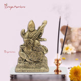 Divya Mantra Hindu Goddess Maa Veena Vadini Saraswati Idol Sculpture Statue Iron Murti Puja Room, Temple, Meditation, Office, Business, Home Decor Gift Collection Item/Product- Money, Good Luck-Yellow - Divya Mantra