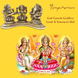 Divya Mantra Hindu God Ganesh Goddess Laxmi & Saraswati Maa Idol Sculpture Statue Murti - Puja Room, Temple, Meditation, Office, Business, Home Decor Collection Item/Product - Money, Good Luck -Yellow - Divya Mantra
