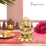 Divya Mantra Sri Hindu God Ganesha Ganpati Idol Sculpture Statue Murti - Puja Room, Meditation, Prayer, Office, Business, Home Decor Gift Collection Item/Product-Money, Good Luck, Prosperity-Yellow - Divya Mantra