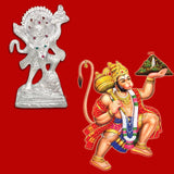 Divya Mantra Hindu God Sri Gadadhari Bajrangi Hanuman Lifting Parvat Idol Sculpture Statue Murti Puja Room, Temple, Meditation, Office, Business, Home Decor Gift Collection Lucky Item/Product-Silver - Divya Mantra