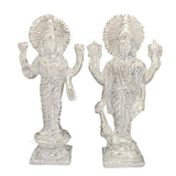 Divya Mantra Hindu Goddess Laxmi Lakshmi Maa & God Narayan Vishnuji Sculpture Statue Brass Murti - Puja Room, Meditation,  Prayer, Office, Temple, Home Decor Item/Good Luck, Prosperity, Fortune-Silver - Divya Mantra