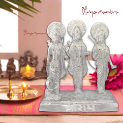 Divya Mantra Hindu God Ram with Laxman Hanuman & Goddess Sita Darbar Sculpture Statue Brass Murti Puja Room, Temple, Meditation, Office, Business, Home Decor Table Item/Product-Money, Good Luck-Silver - Divya Mantra