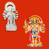 Divya Mantra Hindu Religious God Panchmukhi (Five Faced) Hanuman Idol Sculpture Statue Murti - Puja Room, Meditation, Prayer, Temple, Home Decor Gift Item/Product-Money, Good Luck, Prosperity-Silver - Divya Mantra