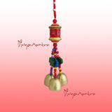 Divya Mantra Decorative Prayer Wheel Wind Bell With Om Mani Padme Hum Symbol & Fishes Gift Pendant Amulet For Car Rear View  Mirror Ornament Accessories/Good Luck Interior Wall Hanging Showpiece - Red - Divya Mantra