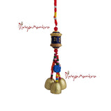 Divya Mantra Decorative Prayer Wheel Wind Bell With Om Mani Padme Hum Symbol & Fishes Gift Pendant Amulet For Car Rear View  Mirror Ornament Accessories/Good Luck Interior Wall Hanging Showpiece- Blue - Divya Mantra