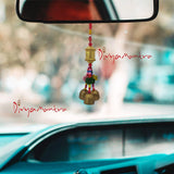 Divya Mantra Decorative Prayer Wheel Wind Bell With Om Mani Padme Hum Symbol & Fishes Gift Pendant Amulet For Car Rear View  Mirror Ornament Accessories/Good Luck Interior Wall Hanging Showpiece- Gold - Divya Mantra
