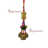 Divya Mantra Decorative Prayer Wheel Wind Bell With Om Mani Padme Hum Symbol & Fishes Gift Pendant Amulet For Car Rear View  Mirror Ornament Accessories/Good Luck Interior Wall Hanging Showpiece- Gold - Divya Mantra