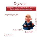 Divya Mantra Feng Shui Playful Tibetan Monk Musical Baby Lama Car Dashboard Interior Decor Accessories Showpiece Toy Dolls, Collection Figurines, Gifts for Kids - Money, Good Luck Set of 4-Multicolour - Divya Mantra