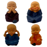 Divya Mantra Feng Shui Playful Tibetan Monk Happy Baby Lama Car Dashboard Interior Decor Accessories Showpiece Toy Dolls, Collection Figurines, Gifts for Kids - Money, Good Luck Set of 4 - Multicolour - Divya Mantra