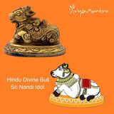 Divya Mantra Hindu Divine Bull Sri Nandi Idol Sculpture Statue Brass Murti Puja Room, Prayer, Office, Business, Temple, Home Decor Collection Item/Product– Money/ Wealth/Good Luck/ Prosperity - Yellow - Divya Mantra