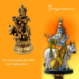 Divya Mantra Decorative Sri Hindu Lord Krishna Idol With Cow Sculpture Statue Murti - Puja, Meditation, Temple, Prayer, Office, Home Decor Gift Collection Item / Product-Money, Good Luck, Love-Yellow - Divya Mantra