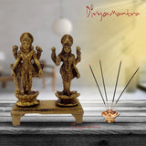 Divya Mantra Sri Vishnu & Goddess Laxmi Maa Idol Sculpture Statue Murti - Puja Room, Meditation, Prayer, Office, Business, Home Decor Gift Collection Item/Product-Money, Good Luck, Prosperity - Yellow - Divya Mantra