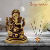 Divya Mantra Sri Hindu God Ganesha Ganpati Idol Sculpture Statue Murti - Puja Room, Meditation, Prayer, Office, Business, Home Decor Gift Collection Item/Product- Money, Good Luck, Prosperity - Yellow - Divya Mantra