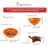 Divya Mantra Feng Shui Ceramic 5 Inch Tortoise/Turtle With 6 Inch Diameter Water Bowl ; Vastu Living Positivity, Wealth, Money, Good Luck & Longevity; Home, Office Decor Gift Items/Products - Brown - Divya Mantra