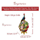 Divya Mantra Decorative Metallic Bejewelled Peacock / Mor With Secret Magnetic Compartment Box Indian Souvenir Gift, Office, Business, Home Decor Item/Product-Money, Good Luck, Prosperity-Multicolour - Divya Mantra