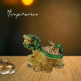 Divya Mantra Feng Shui Dragon Headed Tortoise with Baby Standing on Wealth Money Bed for Wish Fulfilling ,Good Luck, Abundance Prosperity, Office, Business, Home Decor Gift Item/Product - Multicolour - Divya Mantra