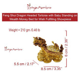 Divya Mantra Feng Shui Dragon Headed Tortoise with Baby Standing on Wealth Money Bed for Wish Fulfilling ,Good Luck Abundance Prosperity Office, Business, Home Decor Gift Item/Product - Golden - Divya Mantra