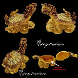 Divya Mantra Feng Shui Dragon Headed Tortoise with Baby Standing on Wealth Money Bed for Wish Fulfilling ,Good Luck Abundance Prosperity Office, Business, Home Decor Gift Item/Product - Golden - Divya Mantra