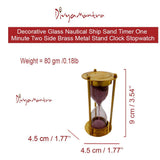 Divya Mantra Decorative Glass Nautical Ship Sand Timer One Minute Two Side Brass Metal Stand Clock Stopwatch For Home Decor, Office, Antique Gift Items, Living Room, Study Table, Showpiece - Golden - Divya Mantra