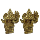 Divya Mantra Sri 16 Hands Ganesha Veerganapati God Idol Sculpture Statue Murti - Puja Room, Meditation, Prayer, Office, Home Decor Gift Item / Product - Money, Good Luck, Prosperity Set of 2- Yellow - Divya Mantra