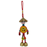 Divya Mantra Decorative Wooden Smiley Man with Metal Bells Car Rear View Mirror Decor Charm / Baby Stroller Seat, Crib Decoration Toy / Home Kitchen Wall Hanging Ornament Boho Lucky Item - Multicolor - Divya Mantra
