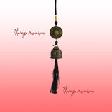 Divya Mantra Feng Shui Outdoor Garden Patio Balcony Yard Home Window Car Rear View Mirror Hanging Decor Wind Chime Soothing Unique Bronze Bell, Lucky Chinese Art Coin & Religious Gautam Buddha - Brown - Divya Mantra