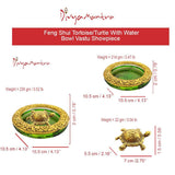 Divya Mantra Japanese Lucky Charm Money Turtle 2 Pairs Home Decor & Chinese Feng Shui Metal 2.5 Inch Tortoise with 4 Inch Diameter Water Plate; Vastu Living, Wealth, Health, Good Luck Set - Multicolor - Divya Mantra