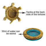 Divya Mantra Chinese Feng Shui Glass 2.5 Inch Tortoise with 4 Inch Diameter Water Plate Home Decor Collectible Ornament; Vastu Living, Wealth, Money, Health, Good Luck Charm Set - Multicolor, Gold - Divya Mantra