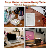 Divya Mantra Japanese Lucky Charm Money Turtle 2 Pairs Home Decor & Chinese Feng Shui Glass 3.2 Inch Tortoise, 6 Inch Leaf Shape Plate; Vastu Living, Wealth, Health, Good Luck Set -Gold, Clear, Silver - Divya Mantra