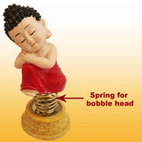 Divya Mantra Bobblehead Figure For Office, Car Dashboard Bobble Head Spring Shaking Lama Buddha Kids Toy Doll Showpiece, Collection Figurines, Home Decor / Yoga Meditation Room Decoration - Red - Divya Mantra