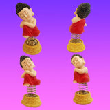 Divya Mantra Bobblehead Figure For Office, Car Dashboard Bobble Head Spring Shaking Lama Buddha Kids Toy Doll Showpiece, Collection Figurines, Home Decor / Yoga Meditation Room Decoration - Red - Divya Mantra