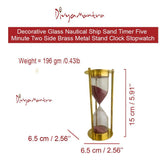 Divya Mantra Decorative Glass Nautical Ship Sand Timer Five Minute Two Side Brass Metal Stand Clock Stopwatch For Home Decor, Office, Antique Gift Items, Living Room, Study Table, Showpiece - Golden - Divya Mantra