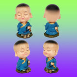 Divya Mantra Bobblehead Figure For Office, Car Dashboard Bobble Head Spring Shaking Rosary Lama Buddha Kids Toy Doll Showpiece, Collection Figurines, Home Decor / Yoga Meditation Room Decoration -Blue - Divya Mantra