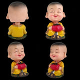 Divya Mantra Bobblehead Figure For Office, Car Dashboard Bobble Head Spring Shaking Lama Buddha Kids Toy Doll Showpiece, Collection Figurines, Home Decor / Yoga Meditation Room Decoration - Yellow - Divya Mantra