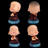 Divya Mantra Bobblehead Figure Car Dashboard Bobble Head Spring Shaking Namaste Lama Buddha Kids Toy Doll Showpiece, Collection Figurines, Office Home Decor / Yoga Meditation Room Decoration - Brown - Divya Mantra