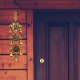 Divya Mantra Indian Hindu Decor Wall Hanging Home, Mandir, Pooja Room, Temple, Door Brass Bells Decorative Metal Art Items Vastu Sri Ganesh, Laxmi & Saraswati For Good Luck, Money & Wisdom - Golden - Divya Mantra