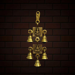 Divya Mantra Indian Hindu Decor Wall Hanging Home, Mandir, Pooja Room, Temple, Door Brass Bells Decorative Metal Art Items Good Luck Vastu Sri Ganesh God of Fortune & Laxmi Goddess of Wealth - Golden - Divya Mantra