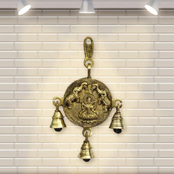 Divya Mantra Indian Hindu Decor Laxmi Wall Hanging Home, Mandir, Pooja Room, Temple, Door Brass Bells Decorative Metal Art Items Good Luck Vastu Sri Lakshmi Goddess of Fortune Buri Nazar Battu - Gold - Divya Mantra