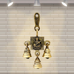 Divya Mantra Indian Hindu Decor Wall Hanging Home, Mandir, Pooja Room, Temple, Door Brass Bells Decorative Metal Items Good Luck Vastu Saraswati Goddess of Wisdom, Arts, Music Buri Nazar Battu - Gold - Divya Mantra