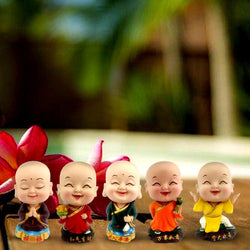 Divya Mantra Bobblehead Figure For Office, Car Dashboard Bobble Head Spring Shaking Wealth Lama Buddha Kids Toy Doll Showpiece, Collection Figurines, Home Decor / Yoga Meditation Decoration Set -Multi - Divya Mantra