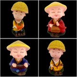 Divya Mantra Bobblehead Figure For Office, Car Dashboard Bobble Head with Hat Spring Shaking Lama Buddha Kids Toy Doll Showpiece, Collection Figurines, Home Decor Yoga Room Decoration Set - Multicolor - Divya Mantra