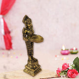 Divya Mantra Home Decor Laxmi Diya Lamp Indian Pure Brass Lady Wealth Statue Decorative Oil Light Hindu Diwali Festival Decoration Pooja Room Mandir Pital Diva Handmade Good Luck Showpiece - Golden - Divya Mantra