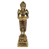 Divya Mantra Home Decor Laxmi Diya Lamp Indian Pure Brass Lady Wealth Statue Decorative Oil Light Hindu Diwali Festival Decoration Pooja Room Mandir Pital Diva Handmade Good Luck Showpiece - Golden - Divya Mantra
