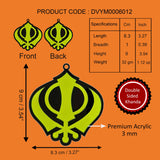 Divya Mantra Sikh Khanda for Car Home Wall Decor Temple Pooja Items Sacred Religious Decorative Showpiece Interior Hanging Accessories Puja Symbol Lucky Charm - Double Sided, Green, Yellow - Set Of 6 - Divya Mantra