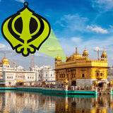 Divya Mantra Sikh Khanda for Car Home Wall Decor Temple Pooja Items Sacred Religious Decorative Showpiece Interior Hanging Accessories Puja Symbol Lucky Charm - Double Sided, Green, Yellow - Set Of 2 - Divya Mantra